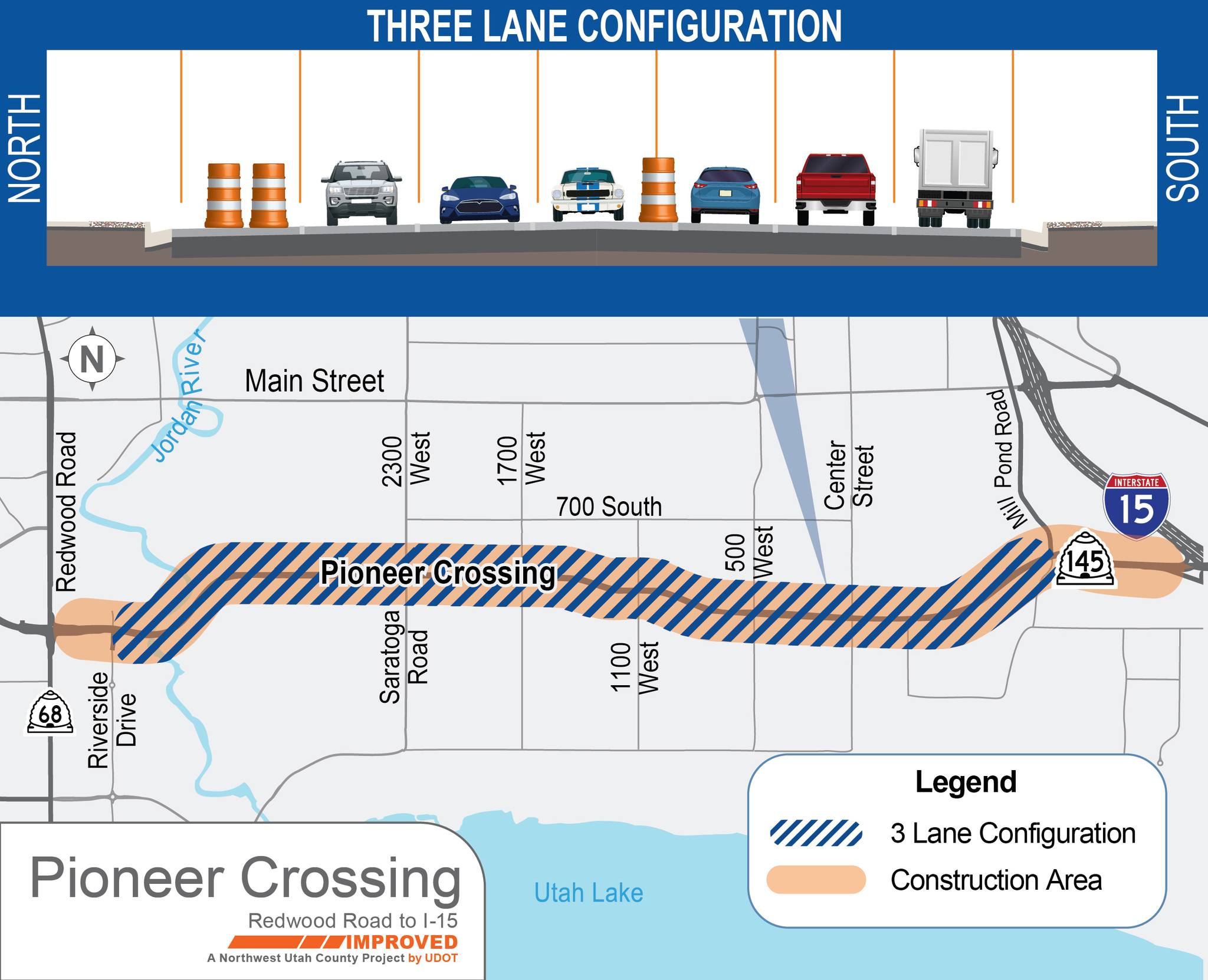 Pioneer Crossing is expanding to a third lane in each direction beginning next week, according to UDOT. It comes as crews are constructing a 'flex lanes' traffic system that is set to be completed by late 2026.