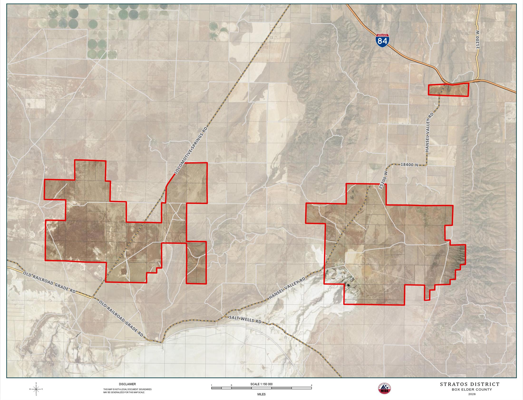 The debate about a proposed data center in Box Elder County comes to a head Monday, when county leaders are to take action on whether the proposal moves forward. The project area is represented by the areas outlined in red.
