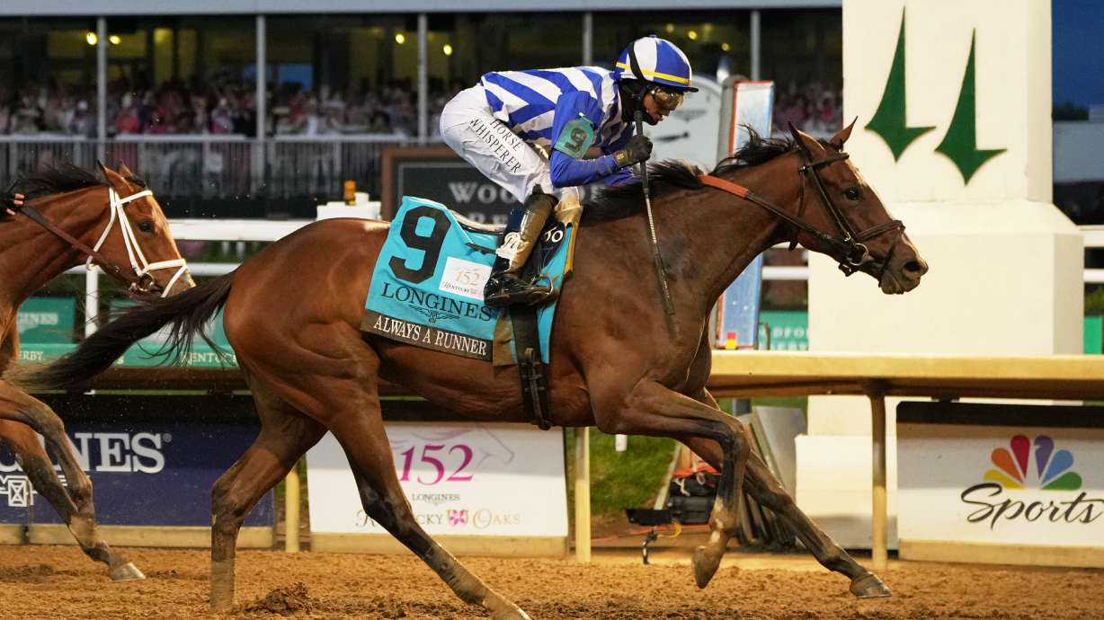 Always a Runner (9) ridden by Jose L. Ortiz wins the 152nd running of the Kentucky Oaks horse race at Churchill Downs, Friday, May 1, 2026, in Louisville, Ky.