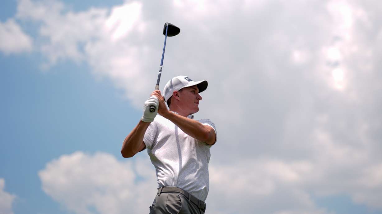 Matt McCarty hits from the second tee during the third round of the Cadillac Championship PGA golf tournament Saturday, May 2, 2026, in Doral, Fla.