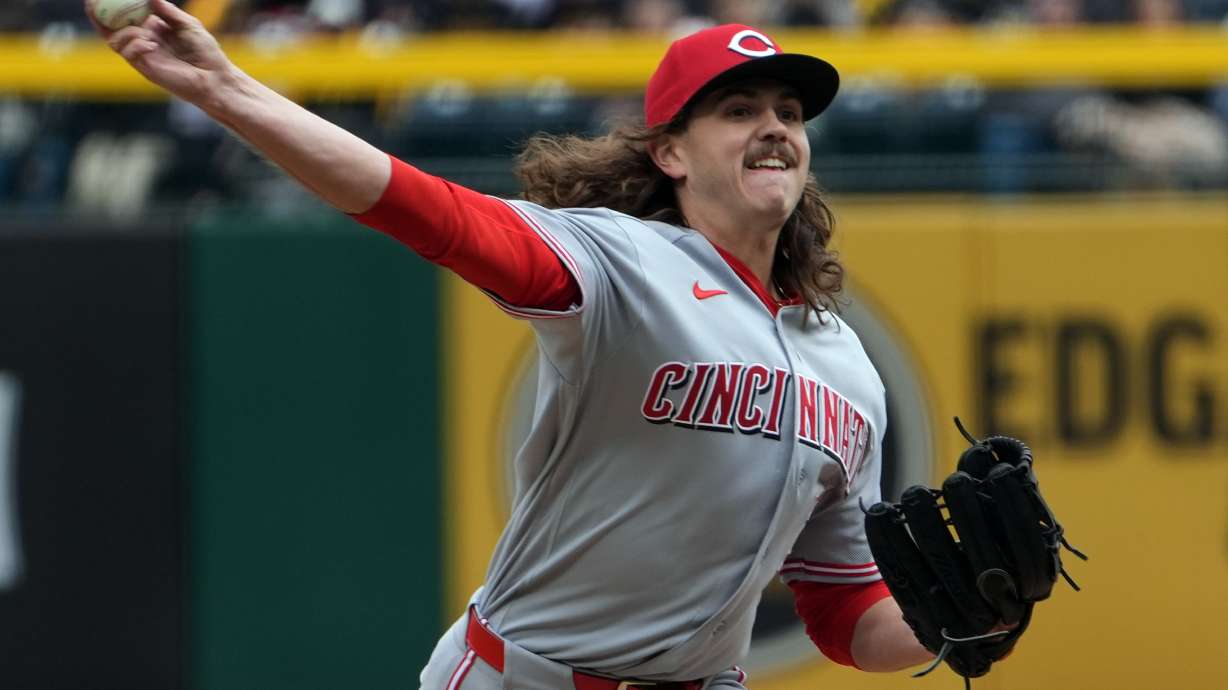 Cincinnati Reds pitcher Rhett Lowder delivers a pitch against the Pittsburgh Pirates in the first inning of a baseball game in Pittsburgh, Saturday, May 2, 2026.