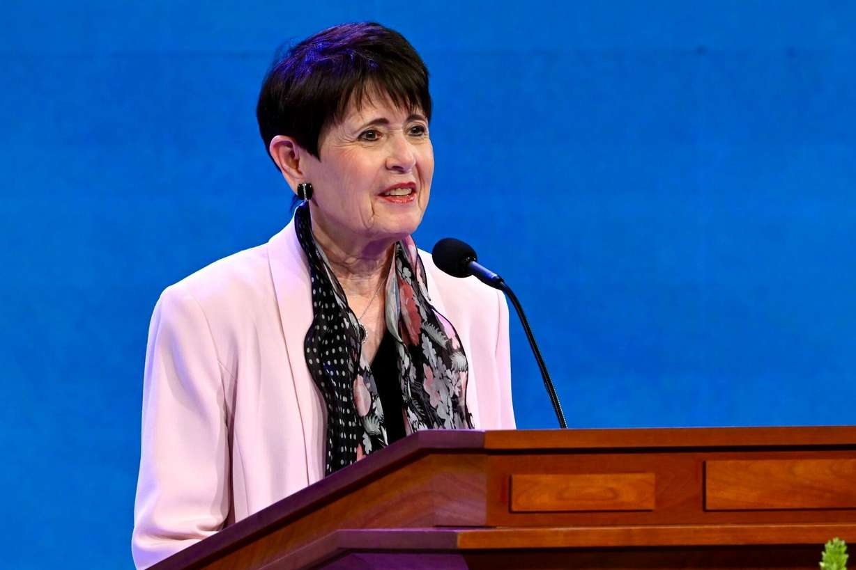 Sister Susan Bednar speaks during the closing session of BYU Women's Conference on Friday in Provo. Sister Bednar highlighted the blessings and need to follow prophetic counsel.