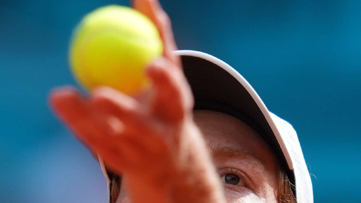 ALTERNATIVE CROP OF XGB103 - Jannik Sinner, of Italy, serves the ball to Alexander Zverev, of Germany, during their men's singles tennis final match at the Madrid Open tennis tournament in Madrid, Spain, Sunday, May 3, 2026.