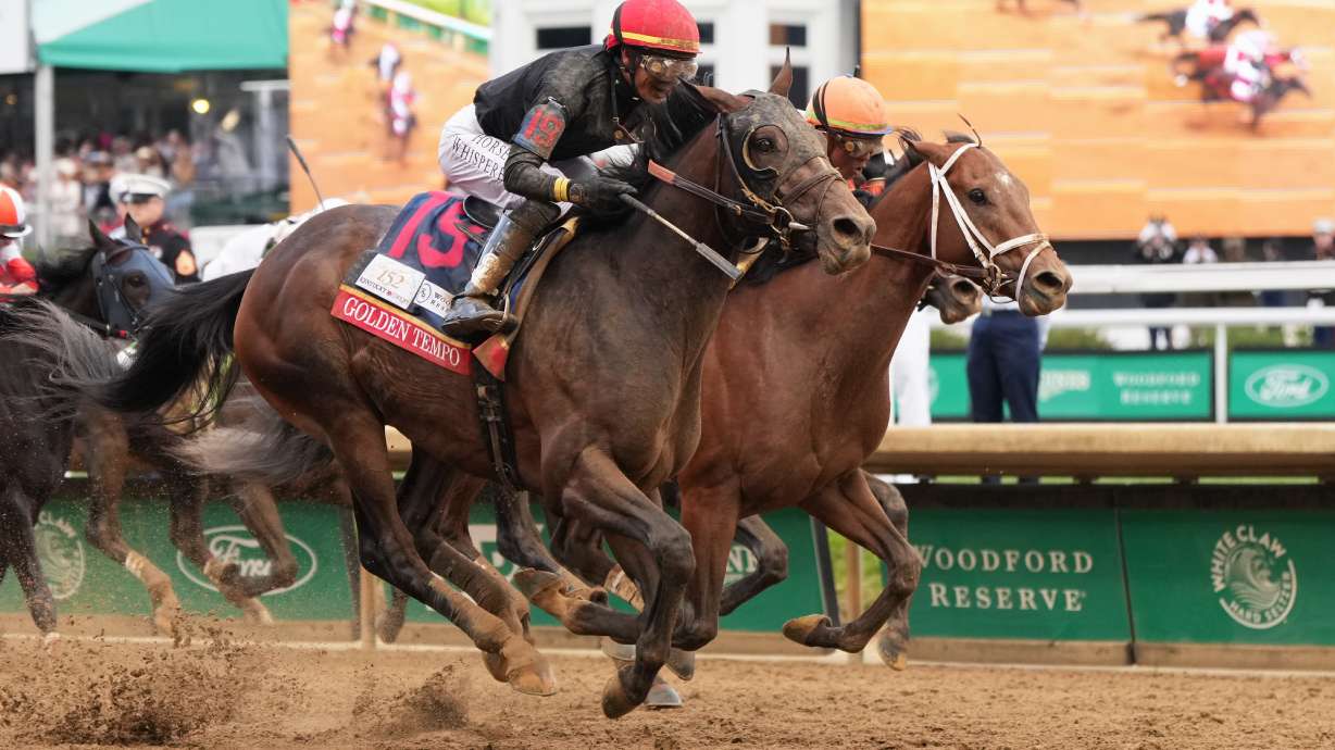 Golden Tempo (19) ridden by Jose L. Ortiz wins the 152nd running of the Kentucky Derby horse race at Churchill Downs, Saturday, May 2, 2026, in Louisville, Ky.