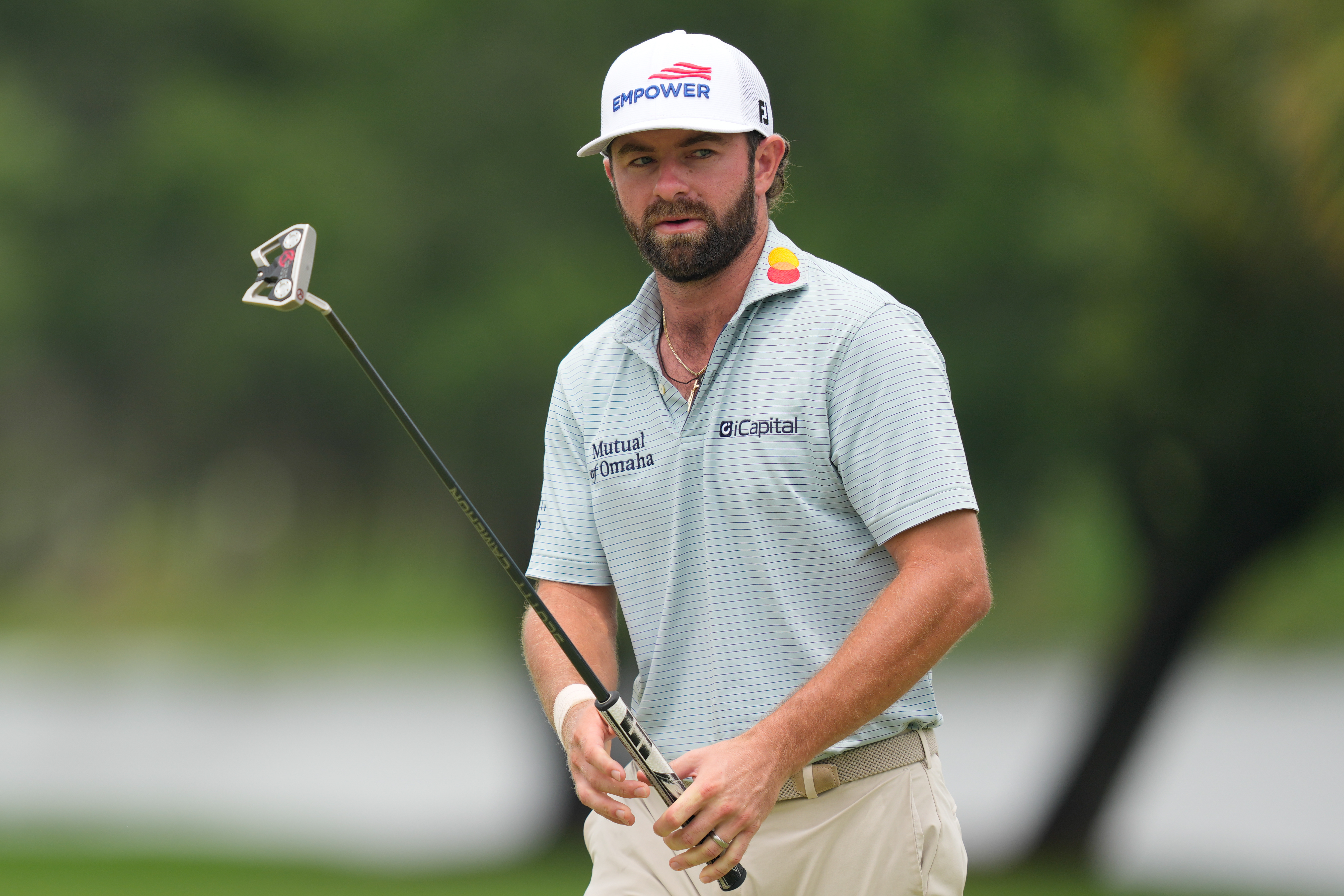 Cameron Young reacts to missing a putt on the sixth hole during the final round of the Cadillac Championship PGA golf tournament Sunday, May 3, 2026, in Doral, Fla. 