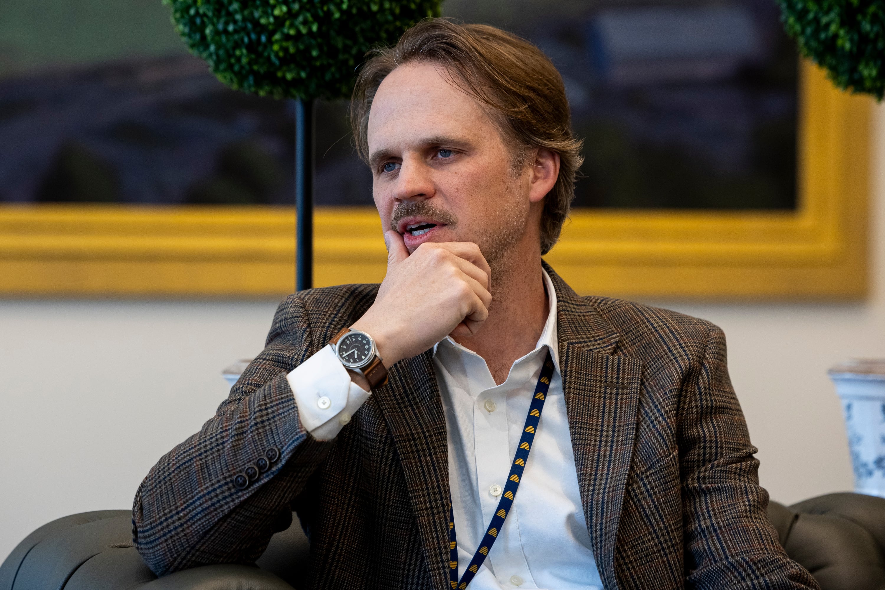 Tim Glenn, director of the Museum of Utah, speaks with Lee Benson, not pictured, of the Deseret News at the North Capitol Building in Salt Lake City on April 13.