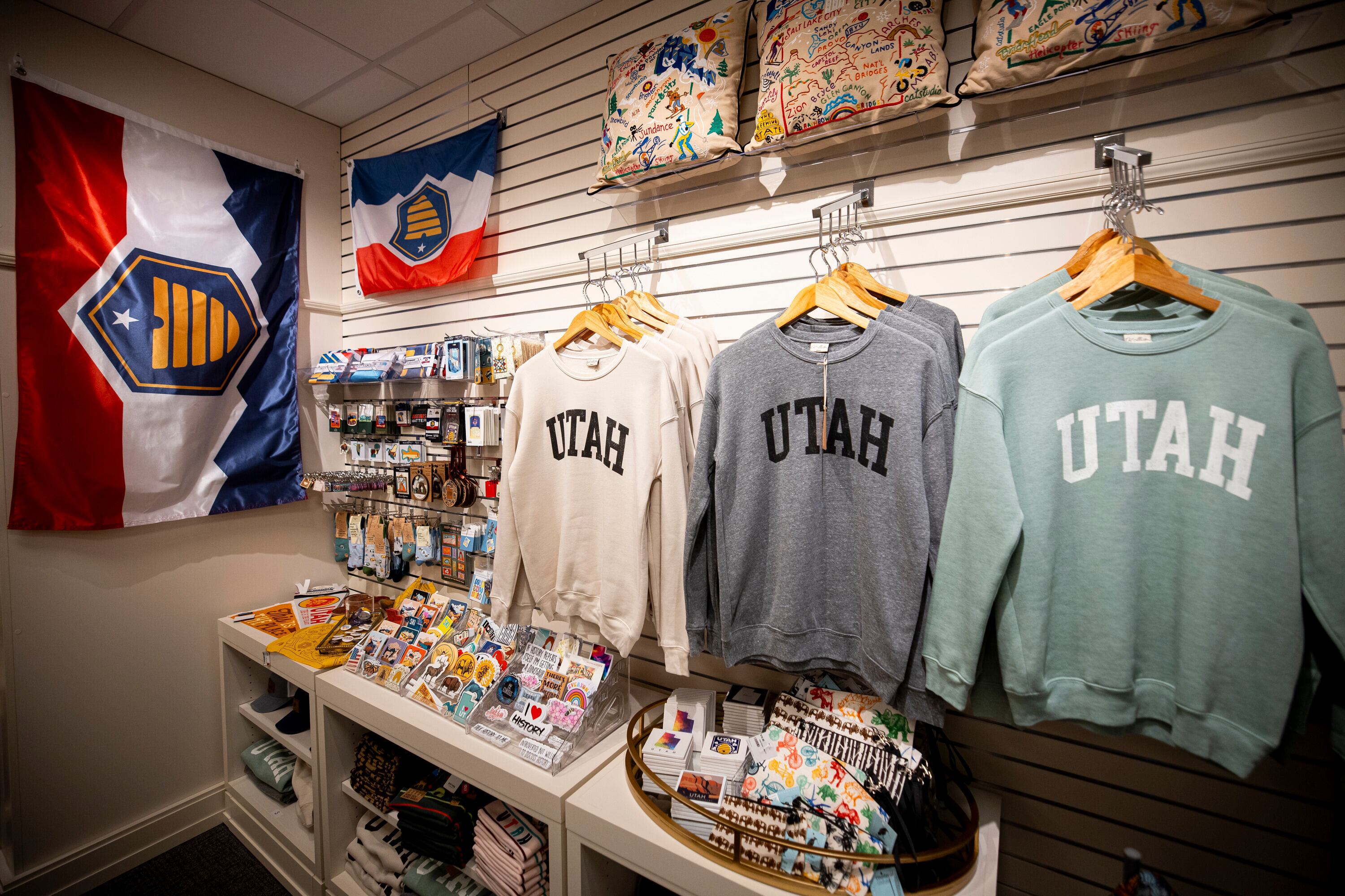 Utah-themed merchandise is displayed in the Museum of Utah store at the North Capitol Building in Salt Lake City on April 13.