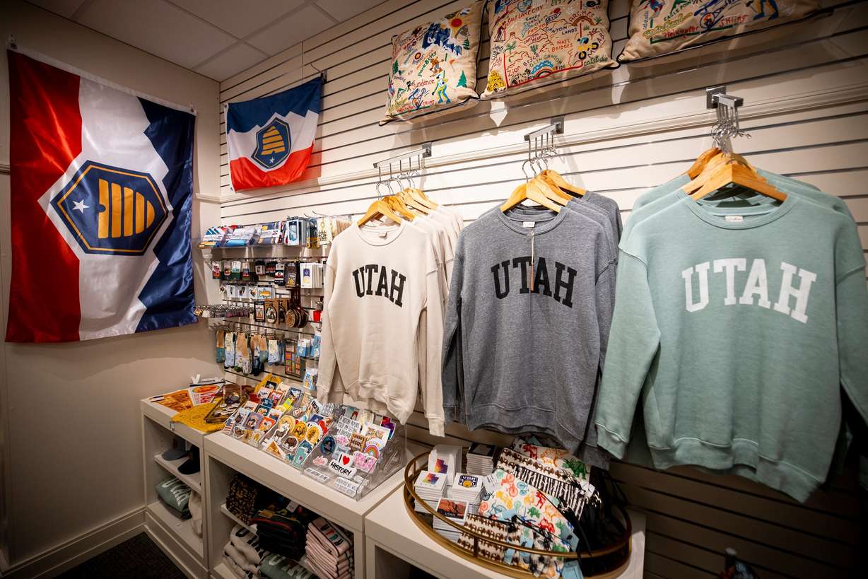 Utah-themed merchandise is displayed in the Museum of Utah store at the North Capitol Building in Salt Lake City on April 13.