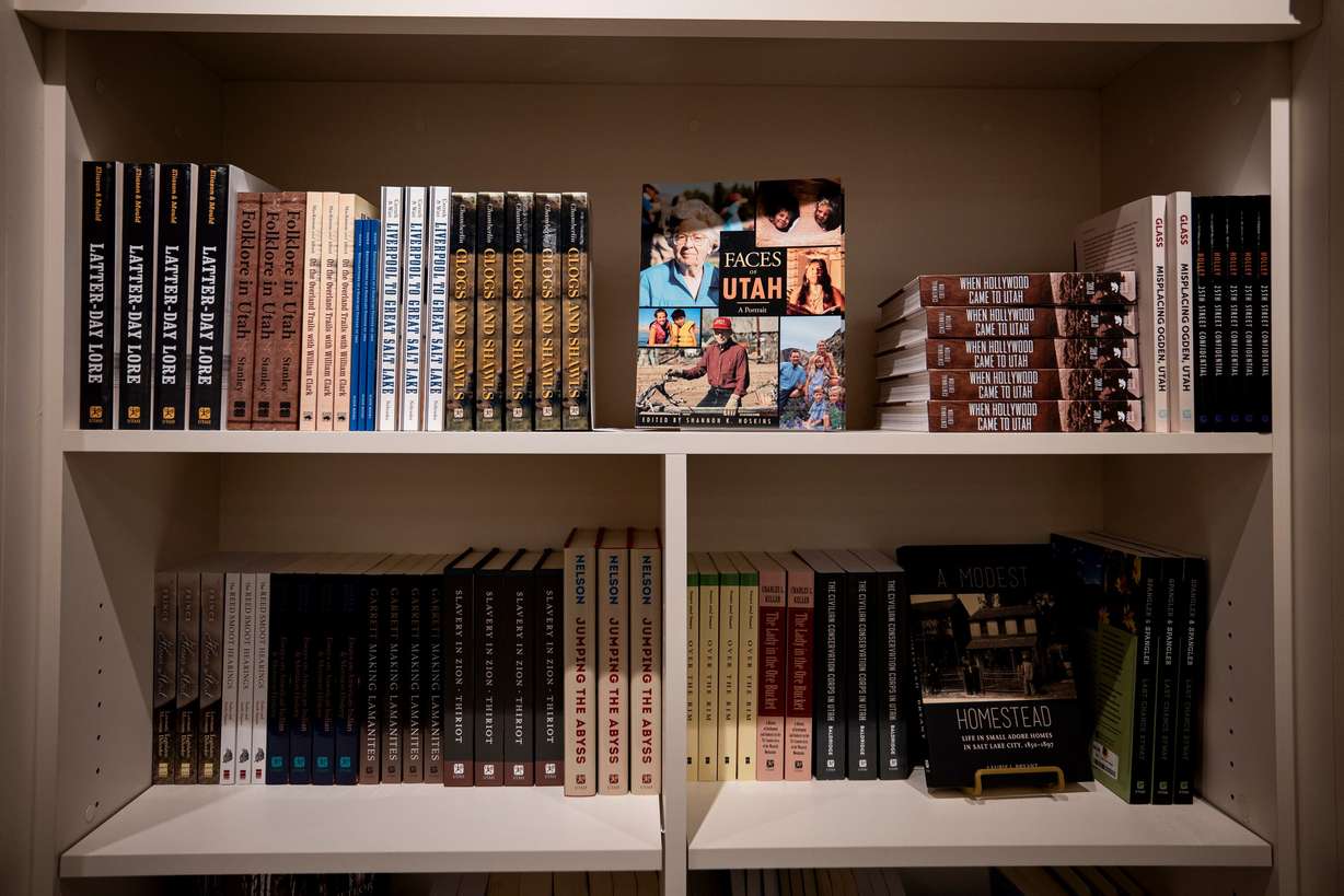 Utah-themed books are on display in the Museum of Utah store at the North Capitol Building in Salt Lake City on April 13.