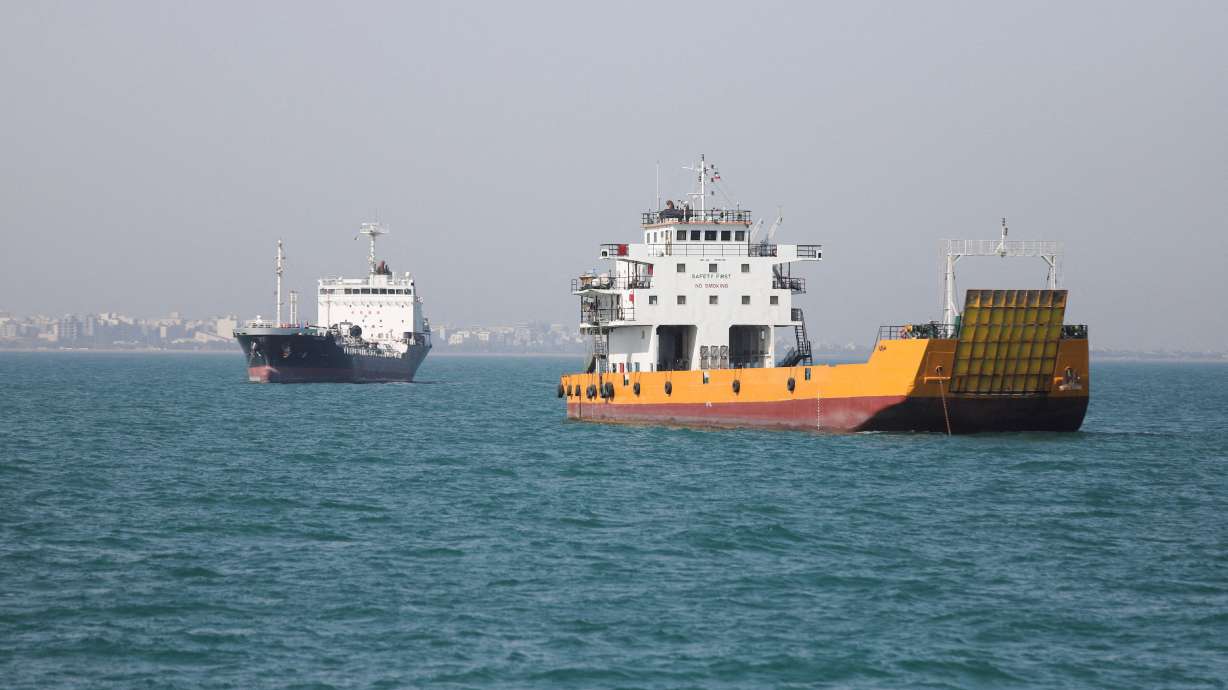 Vessels in the Strait of Hormuz near Bandar Abbas, Iran, Monday.