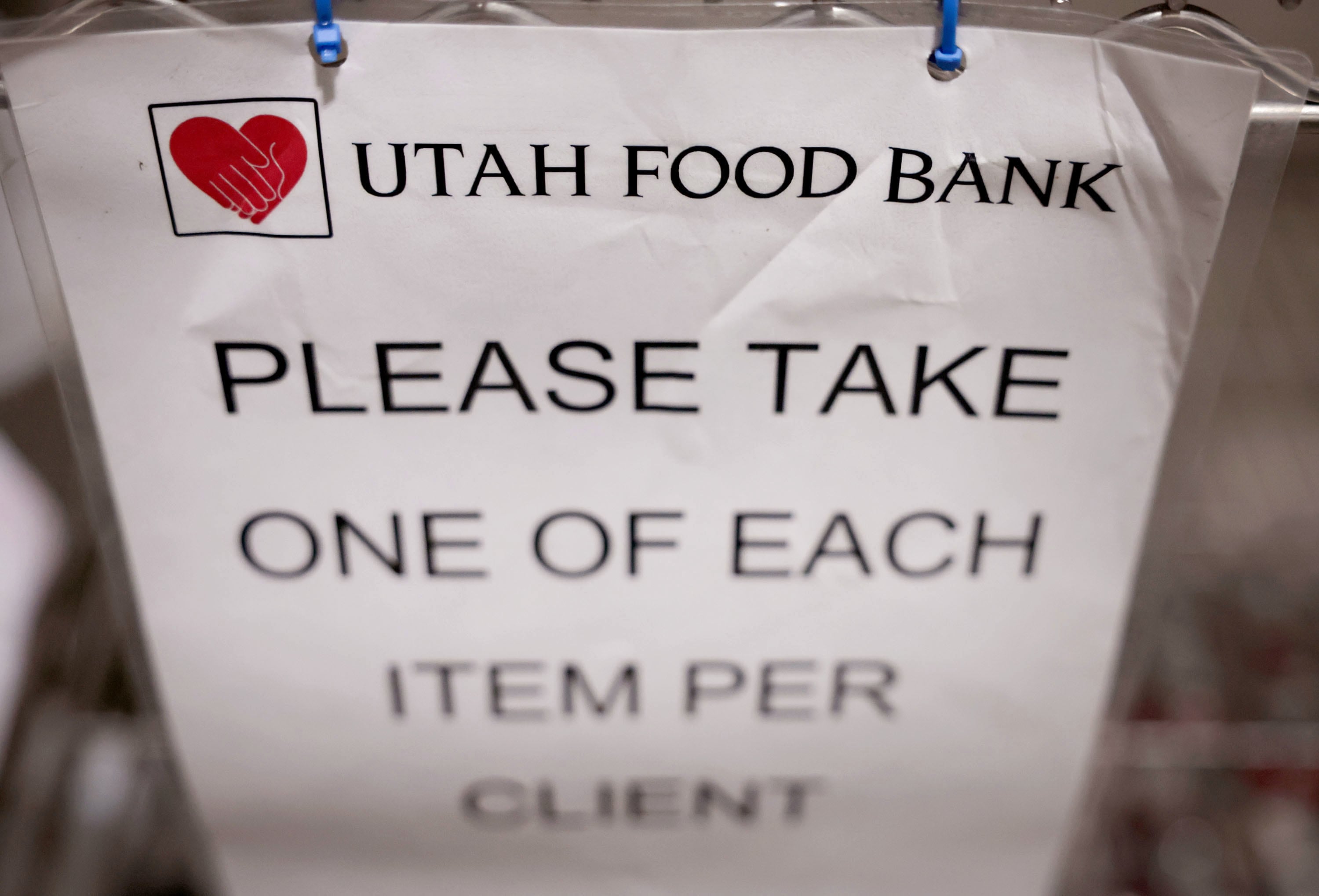 A sign is posted at the Utah Food Bank in Salt Lake City on Wednesday.