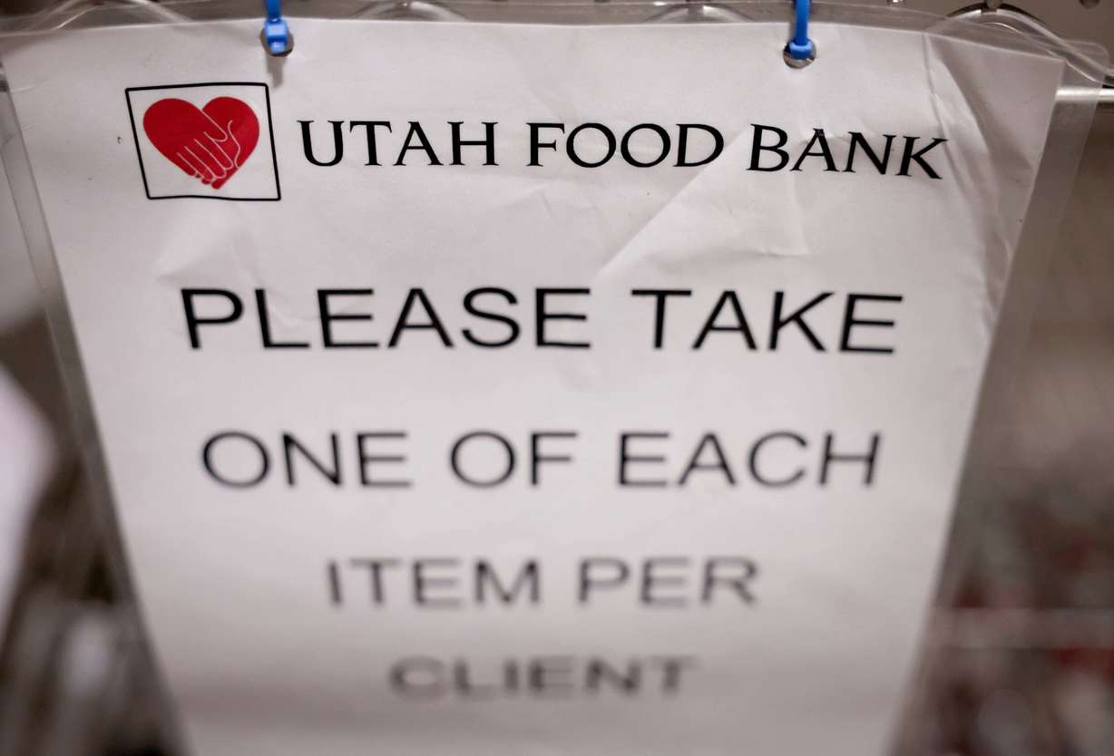 A sign is posted at the Utah Food Bank in Salt Lake City on Wednesday.