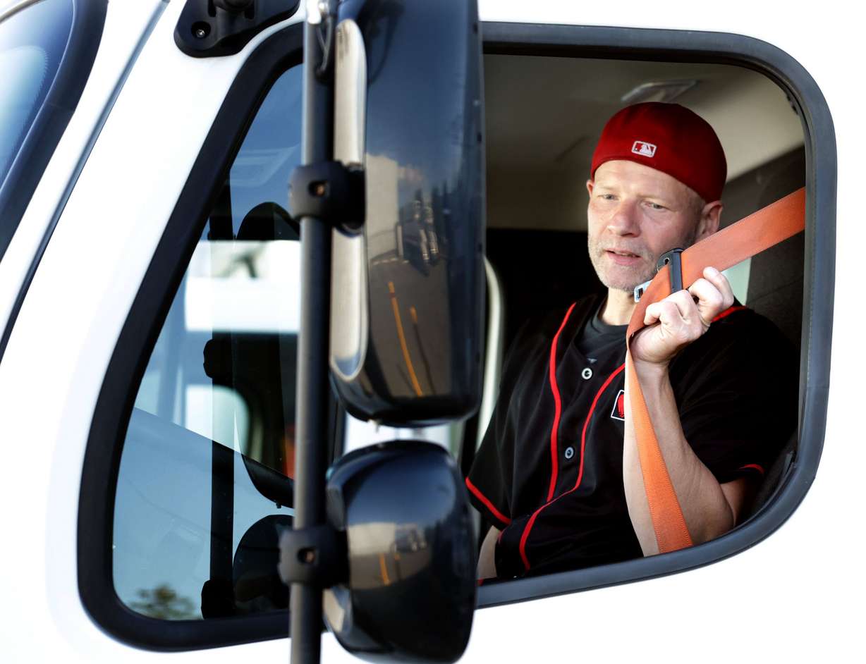 Driver Erik Carlson prepares to depart the Utah Food Bank in Salt Lake City on Wednesday.