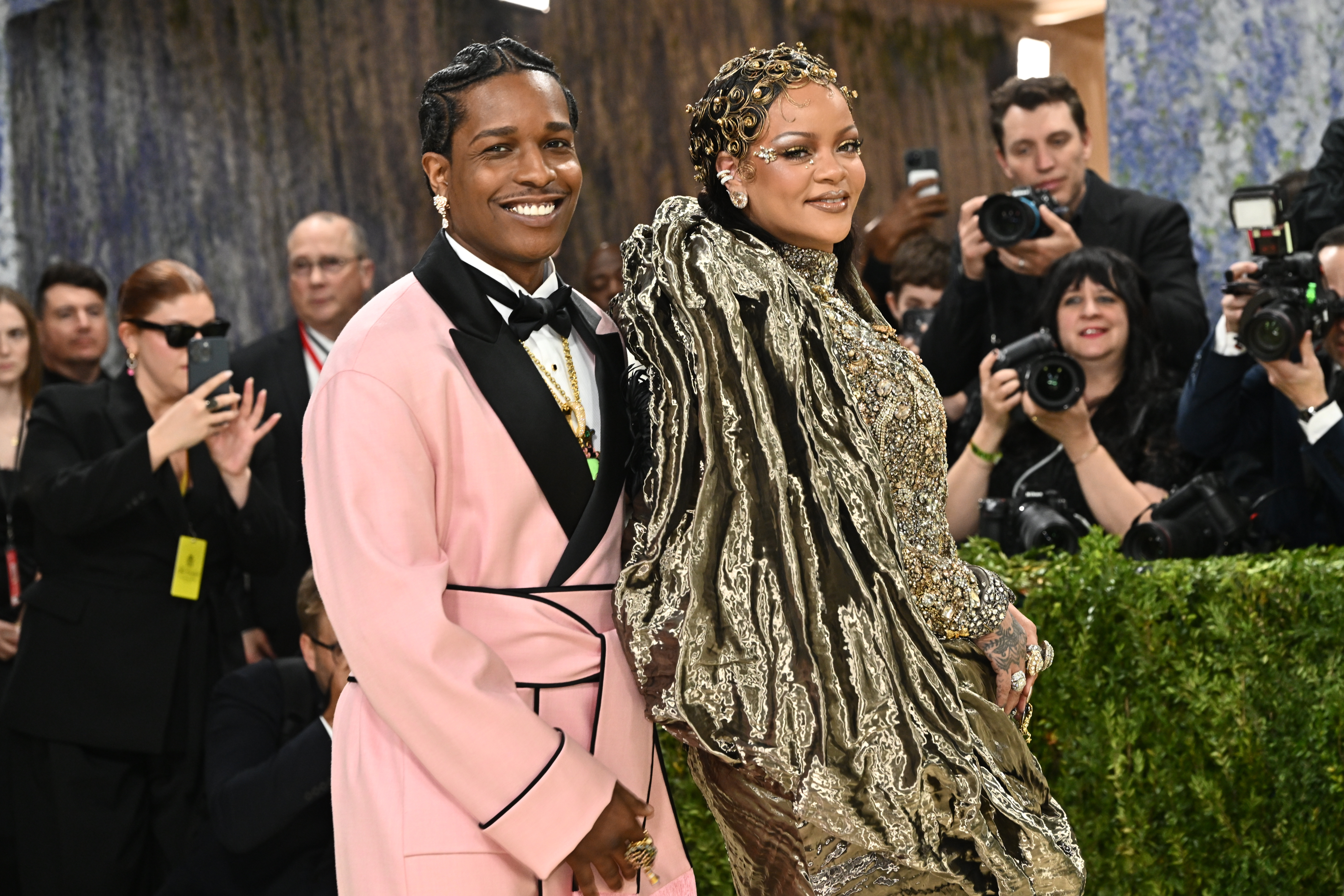 A$AP Rocky, left, and Rihanna arrive at The Metropolitan Museum of Art's Costume Institute benefit gala, celebrating the opening of the "Costume Art" exhibition, on Monday, n New York.