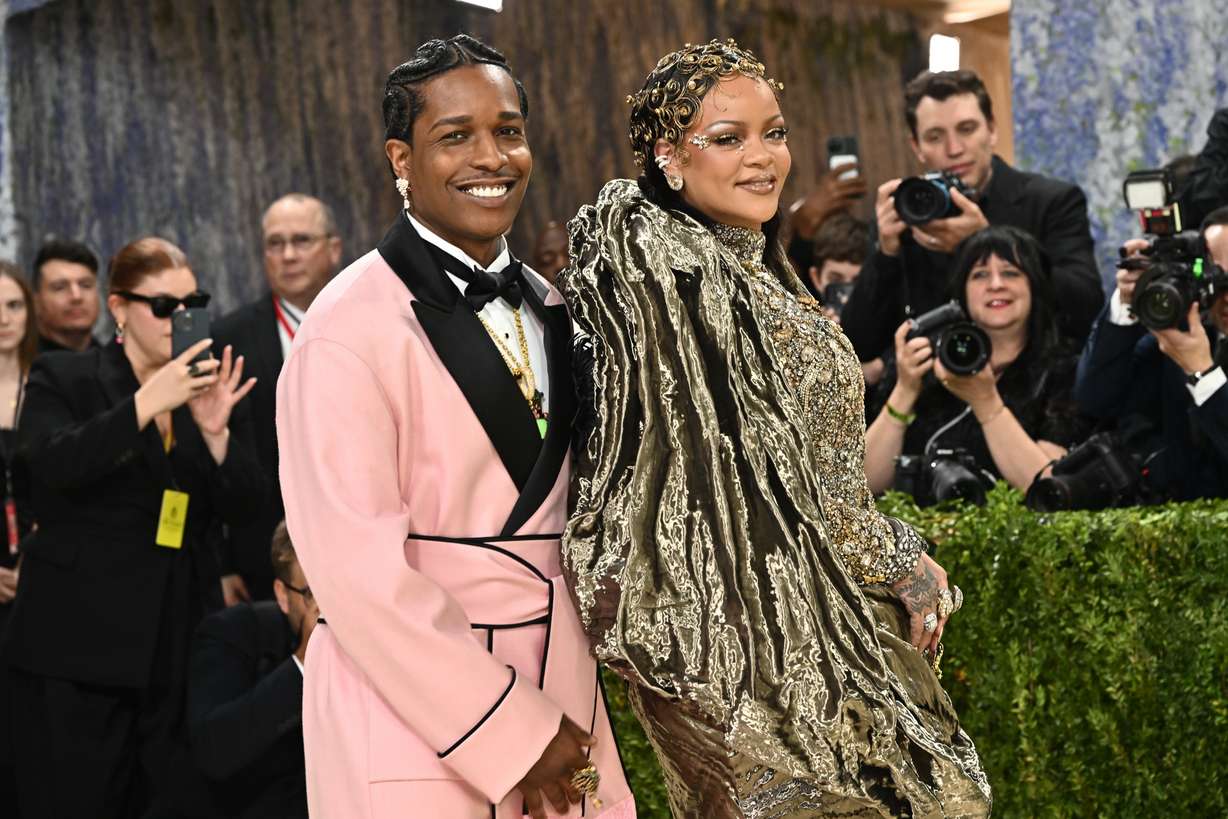 A$AP Rocky, left, and Rihanna arrive at The Metropolitan Museum of Art's Costume Institute benefit gala, celebrating the opening of the "Costume Art" exhibition, on Monday, n New York.
