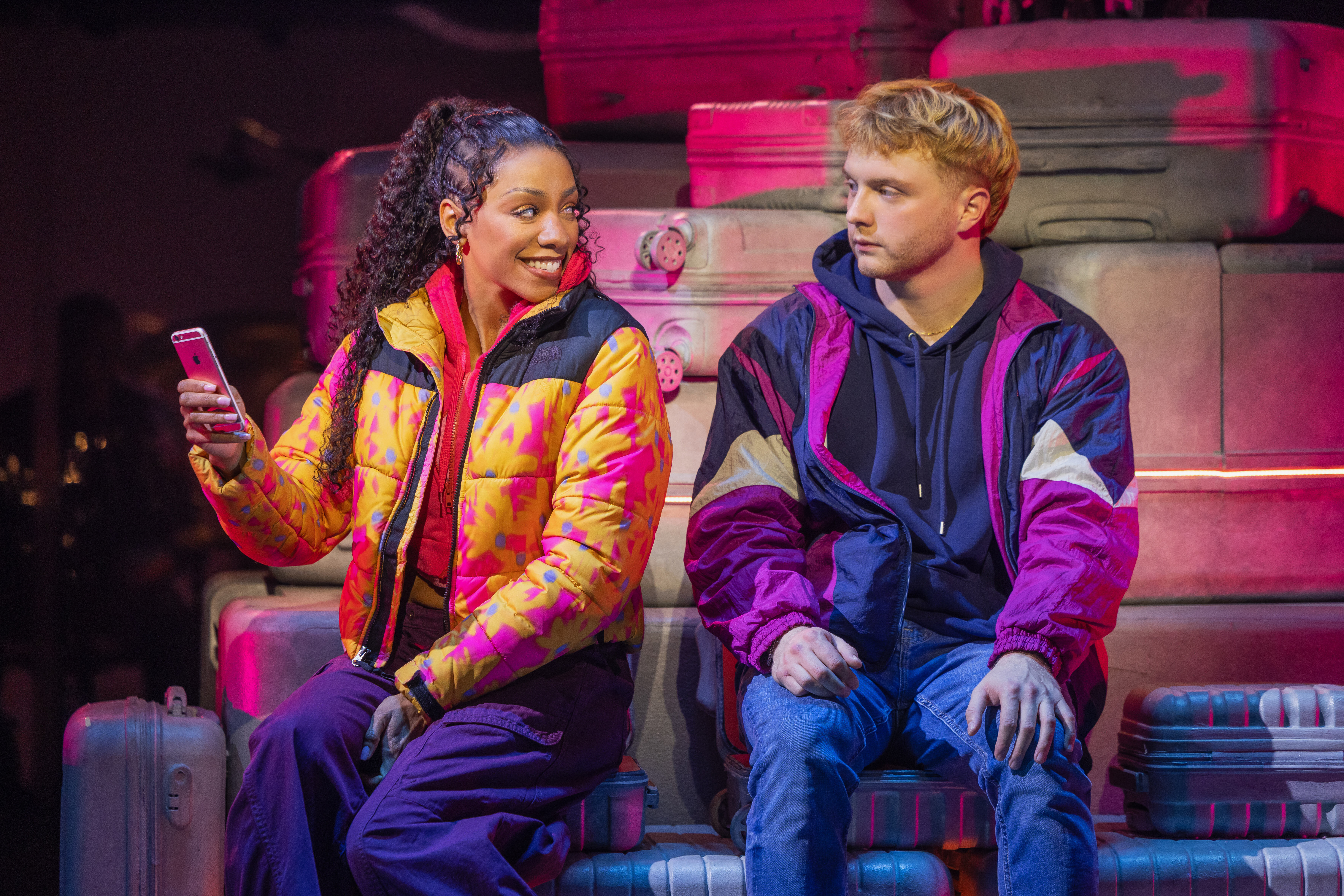 Christiani Pitts, left, and Sam Tutty appear during a performance of "Two Strangers" in New York on Oct. 31. "Two Strangers" was nominated for a Tony Award as best new musical on Tuesday.