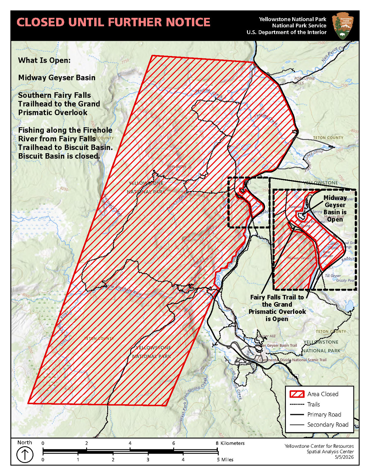 A map of the Yellowstone National Park closure area after a bear attack on Monday. The area remains closed until further notice, park rangers said on Tuesday.