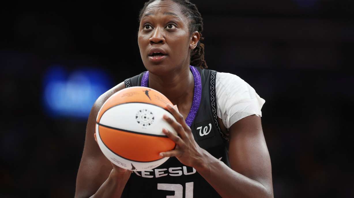 Connecticut Sun's Tina Charles plays against the Indiana Fever during the second half of a WNBA basketball game, July 15, 2025, in Boston.