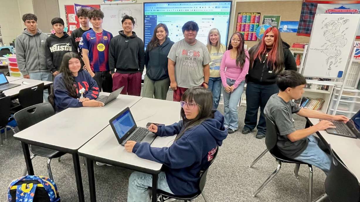 English-language learners at the Ben Lomond High School in Ogden on April 27. The school was one of many in Utah recognized for their efforts to prepare English-language learners for advanced classes.