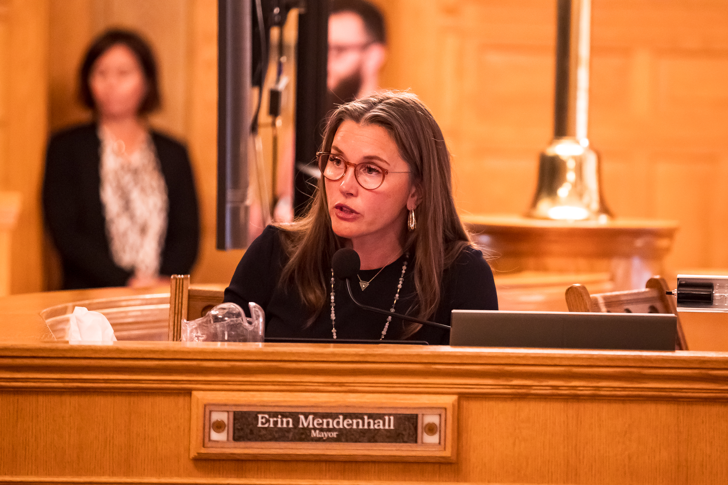 Salt Lake City Mayor Erin Mendenhall delivers her proposed 2027 fiscal year budget to the Salt Lake City Council at the Salt Lake City-County Building on Tuesday. The mayor unveiled a nearly $500 million general fund budget, which also includes a potential 12.5% tax increase.