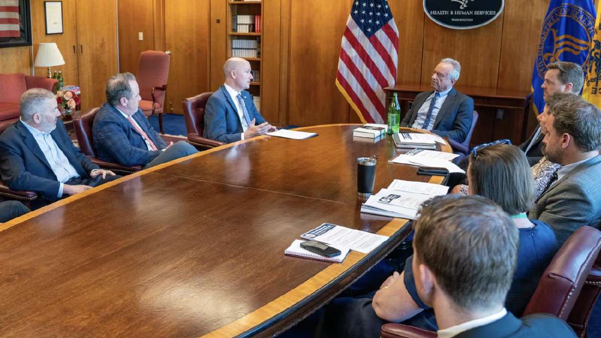 Utah Gov. Spencer Cox meets with Health and Human Services Secretary Robert F. Kennedy Jr. and Health and Human Services Chief Counselor Chris Klomp on Monday to discuss medical innovation.