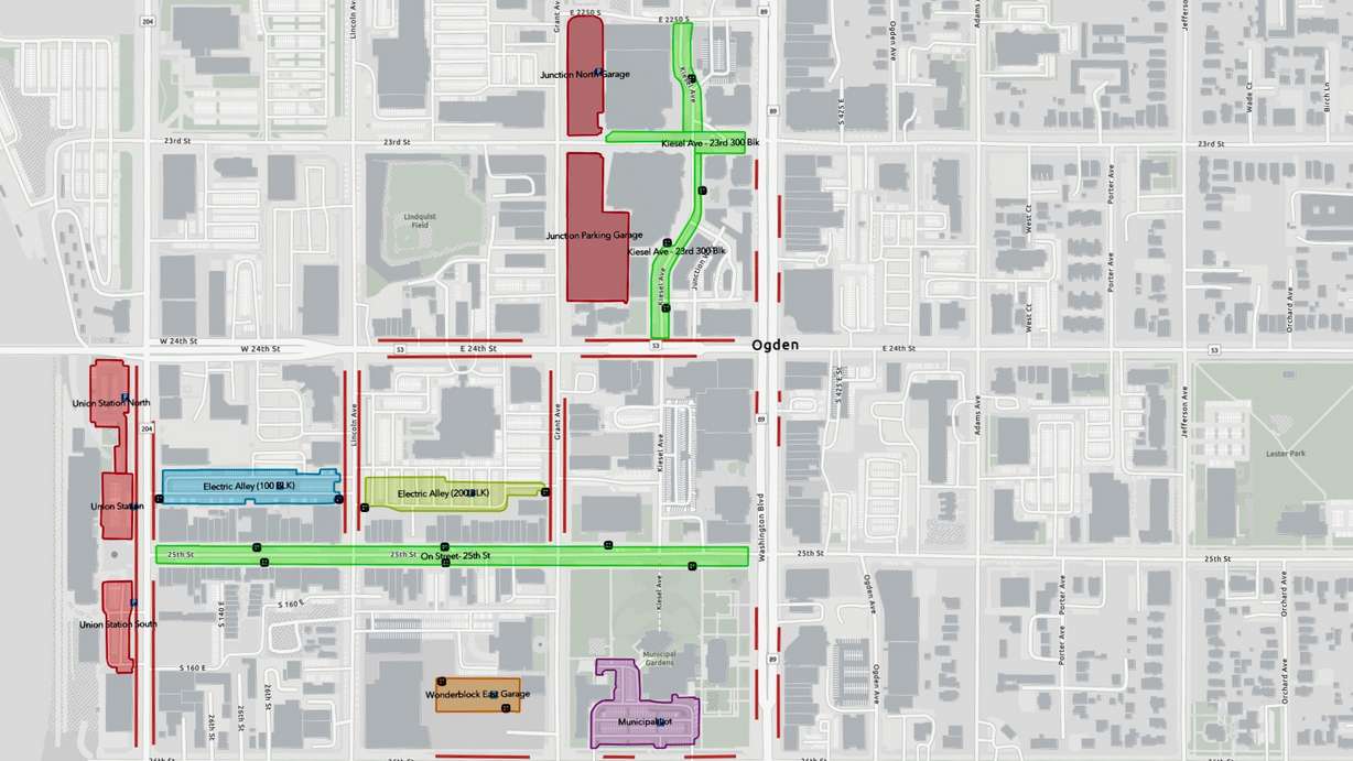 The Ogden City Council approved implementation of the first phase of paid parking in the city center, expected to go into effect on June 15. Paid parking is to be implemented in the areas in green, blue, yellow and orange.
