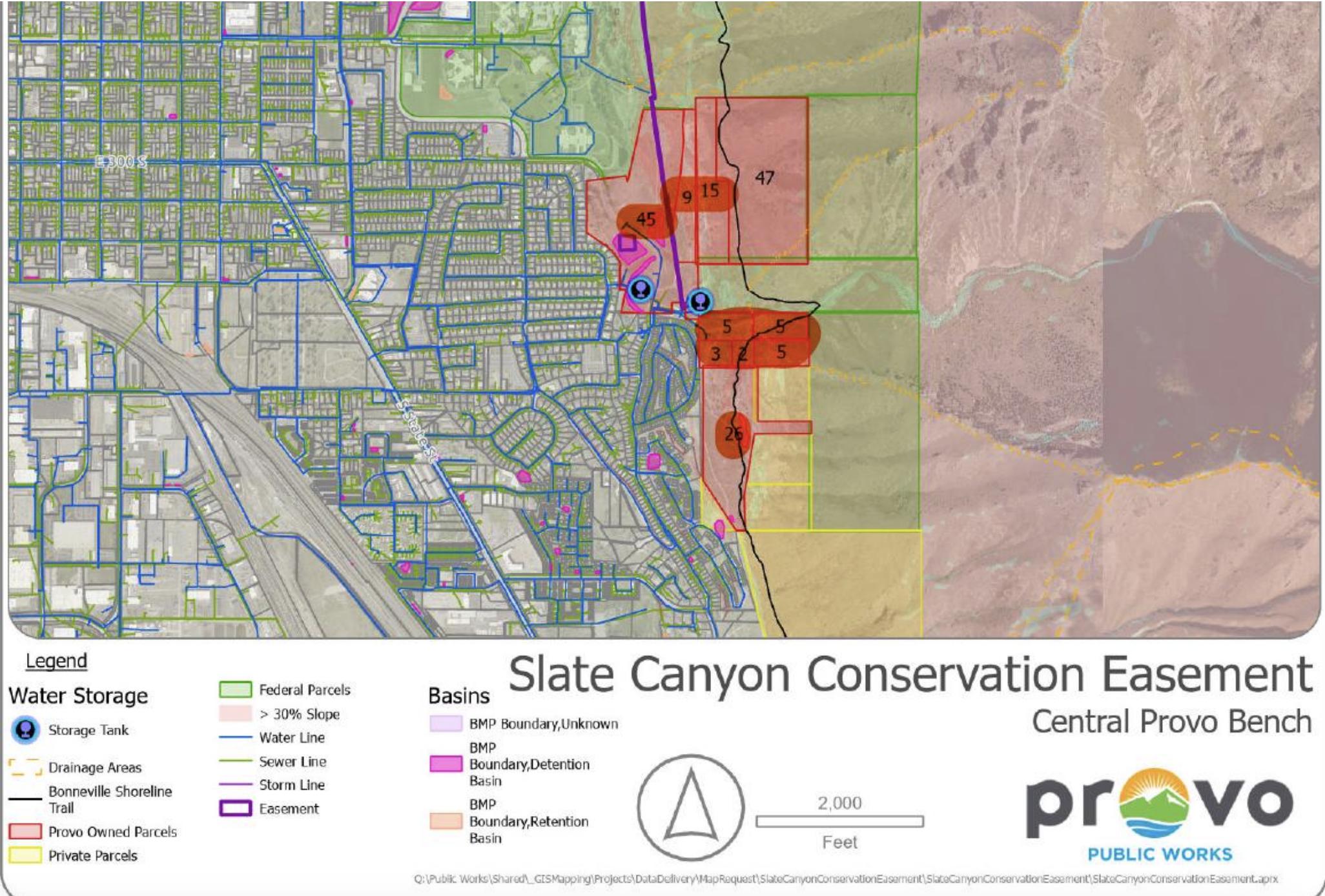 A map of proposed city-owned land parcels near Slate Canyon to place into a conservation easement that will be protected by nonprofit Utah Open Lands.