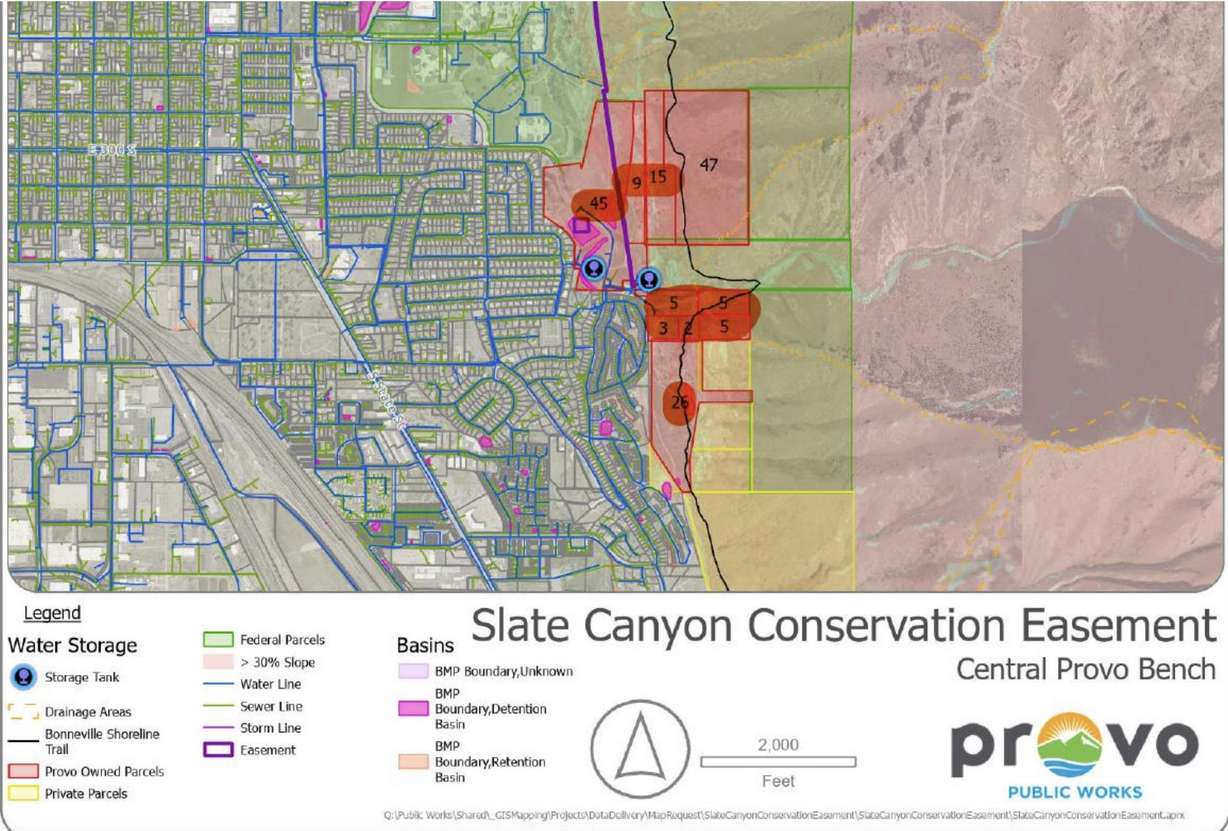 A map of proposed city-owned land parcels near Slate Canyon to place into a conservation easement that will be protected by nonprofit Utah Open Lands.