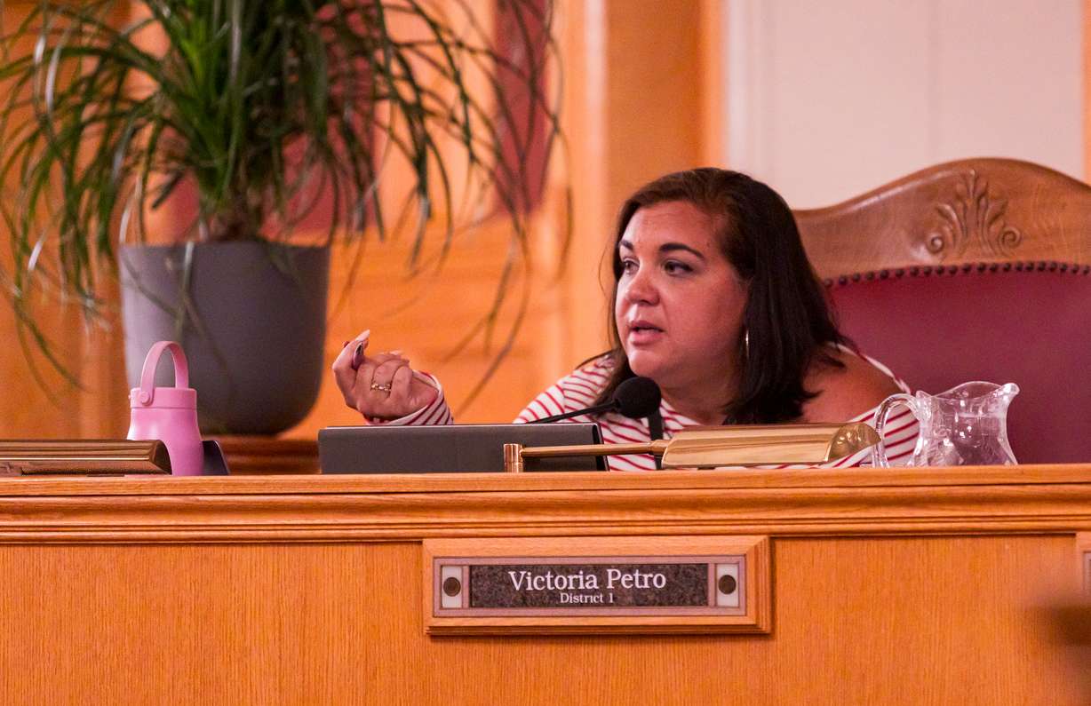 Salt Lake City Councilwoman Victoria Petro speaks about a proposed city ordinance that would tighten camping restrictions in the city during a public hearing in Salt Lake City on Tuesday.