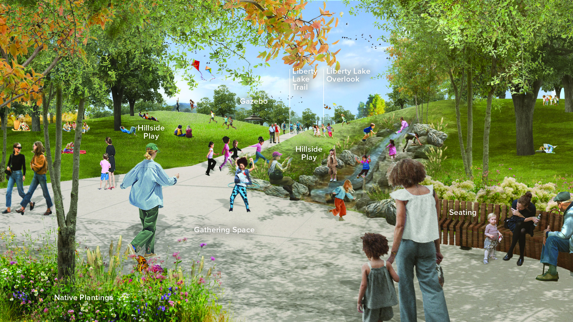 A rendering of a hillside play area near the center of Liberty Park, which is included in a vision plan for the park.