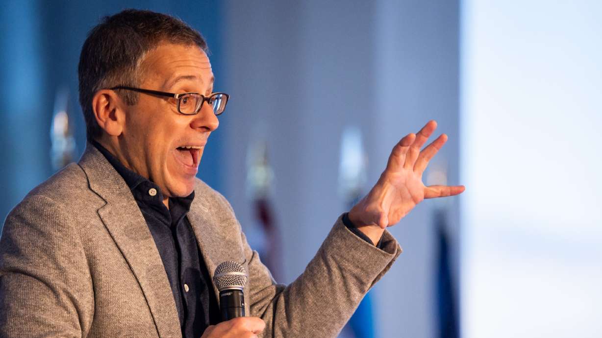 Ian Bremmer speaks during the Crossroads of the World International Trade Summit at Zions Bancorporation’s Midvale Technology Center on Wednesday. He said he views the world as "so fraught, so volatile and so uncertain."