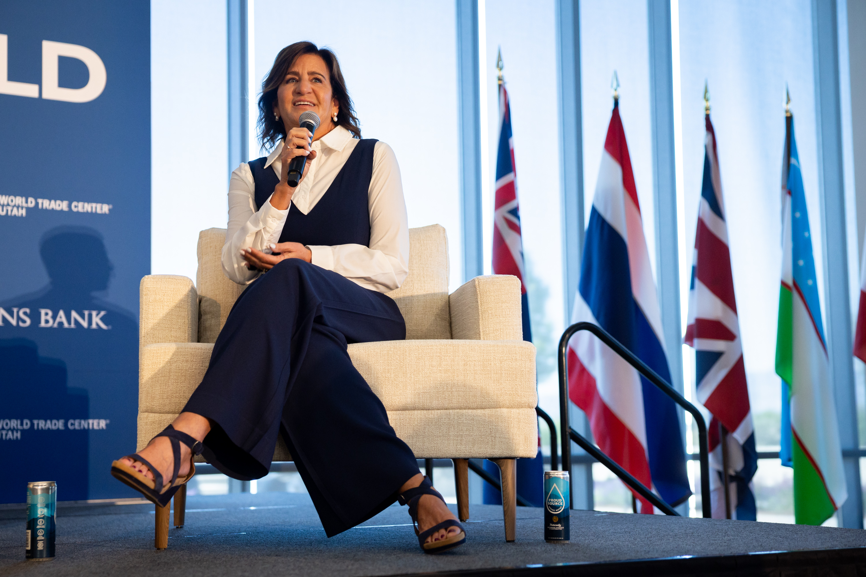 Lucy Knight Andre, CEO of Stadler Signalling and chief of staff of Stadler U.S., participates in a panel during the Crossroads of the World International Trade Summit at Zions Bancorporation’s Midvale Technology Center on Wednesday. Andre was one of several high-profile figures to speak at the first day of the summit.