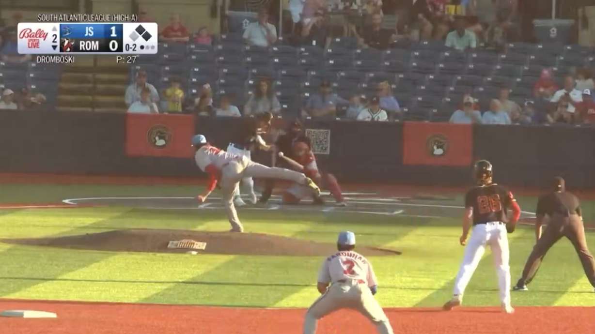Emperors outfielder Logan Braunschweig swings at a pitch, which landed in a baa-d spot.