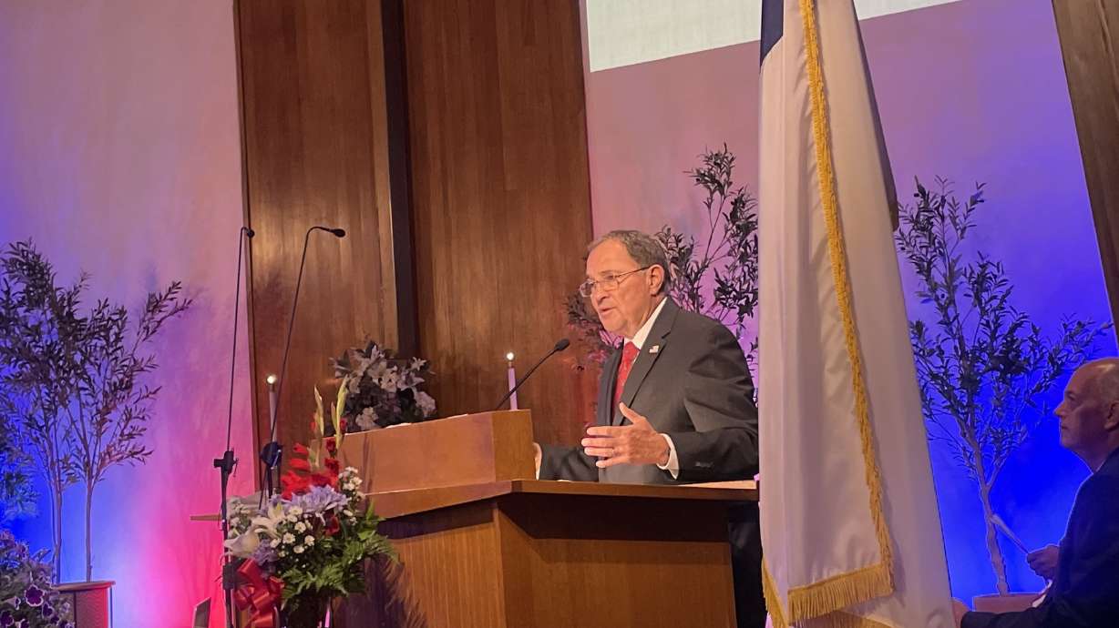 Former Utah Gov. Gary Herbert speaks during National Day of Prayer event at Provo Community Congregational United Church of Christ on Thursday.