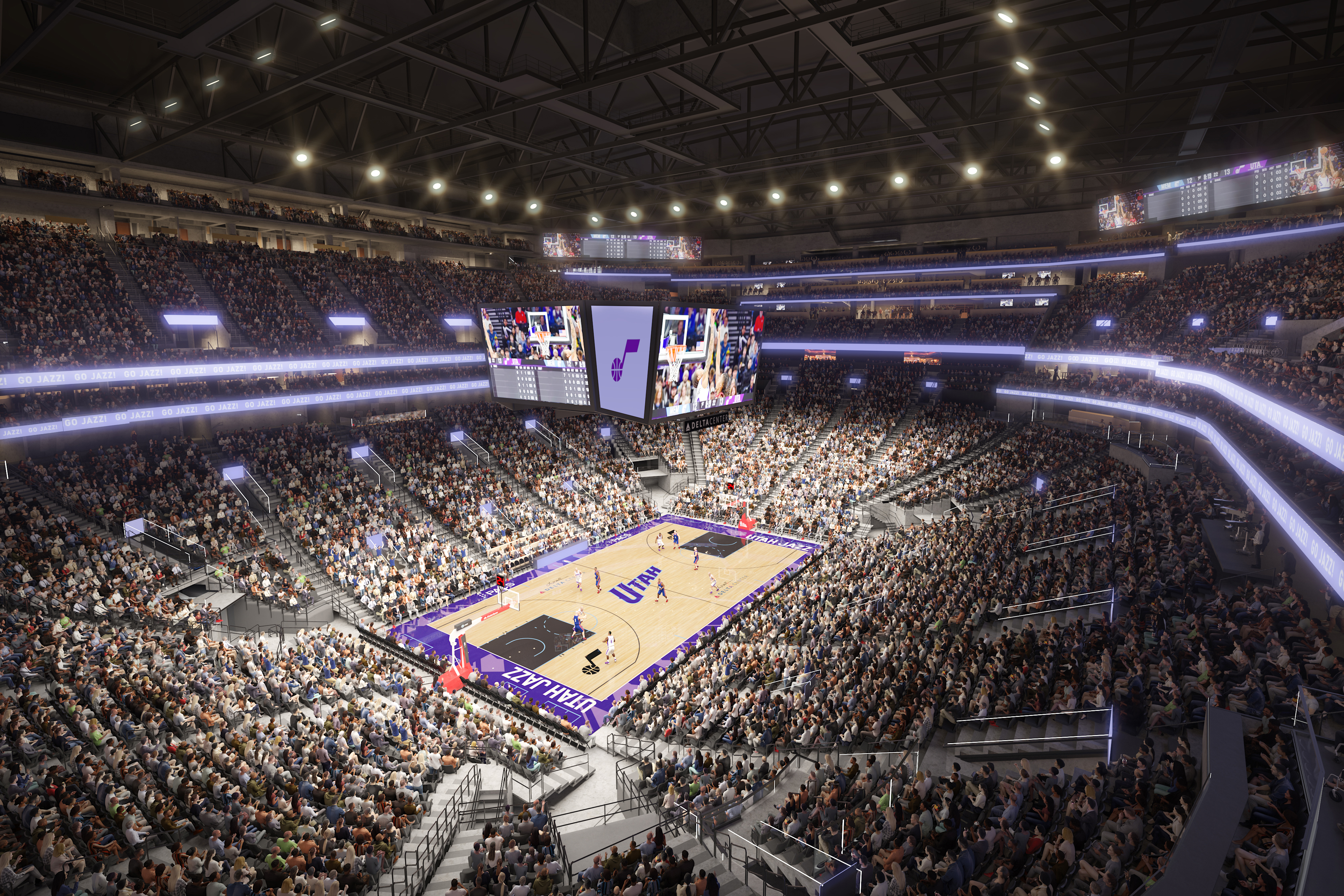 A rendering of the new upper bowls of the Delta Center.