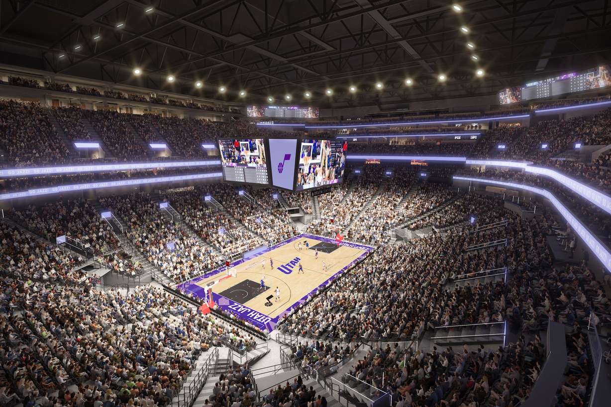 A rendering of the new upper bowls of the Delta Center.