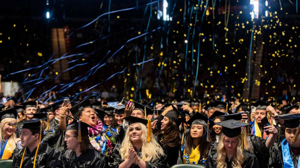Salt Lake City Community College celebrates its commencement at the Maverik Center in West Valley City on May 3, 2024. On Friday, SLCC President Greg Peterson told the 2026 graduating class that he has "no doubt you will continue to achieve great things."
