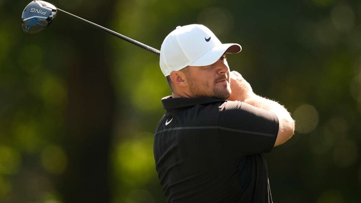 Chris Gotterup hits from the third tee during the first round at the RBC Heritage golf tournament, Thursday, April 16, 2026, in Hilton Head Island, S.C.