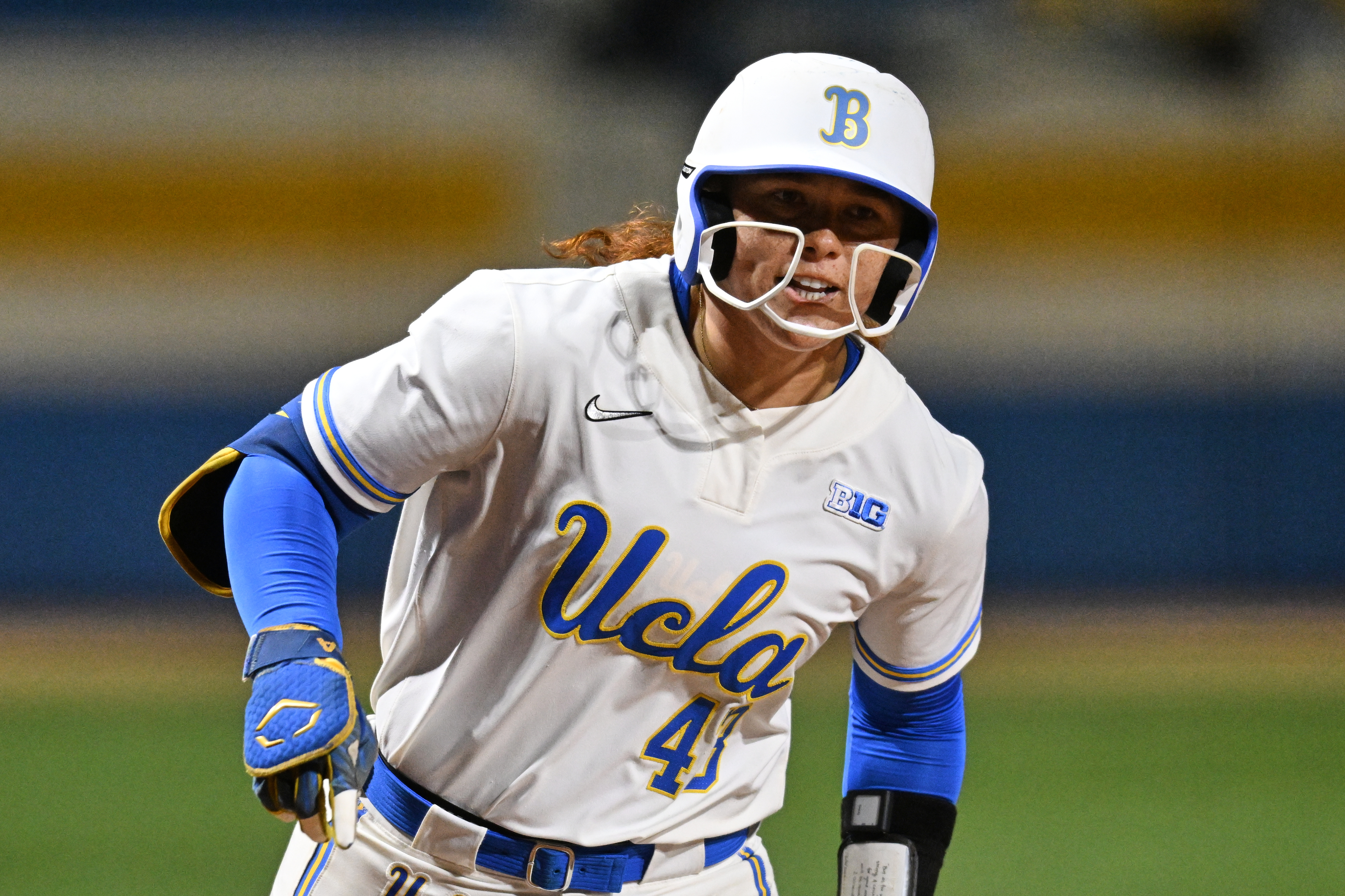 FILE - UCLAs' Megan Grant (43) runs the bases during an NCAA softball game on Friday, March 6, 2026, in Los Angeles. 