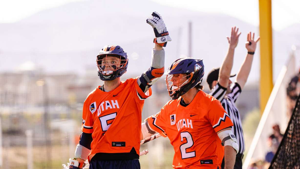 Utah Archers attack Connor Fields celebrates a goal as the Archers host the Denver Outlaws in the second game of a Premier Lacrosse League doubleheader, Saturday, May 9, 2026 at Zions Bank Stadium in Herriman.
