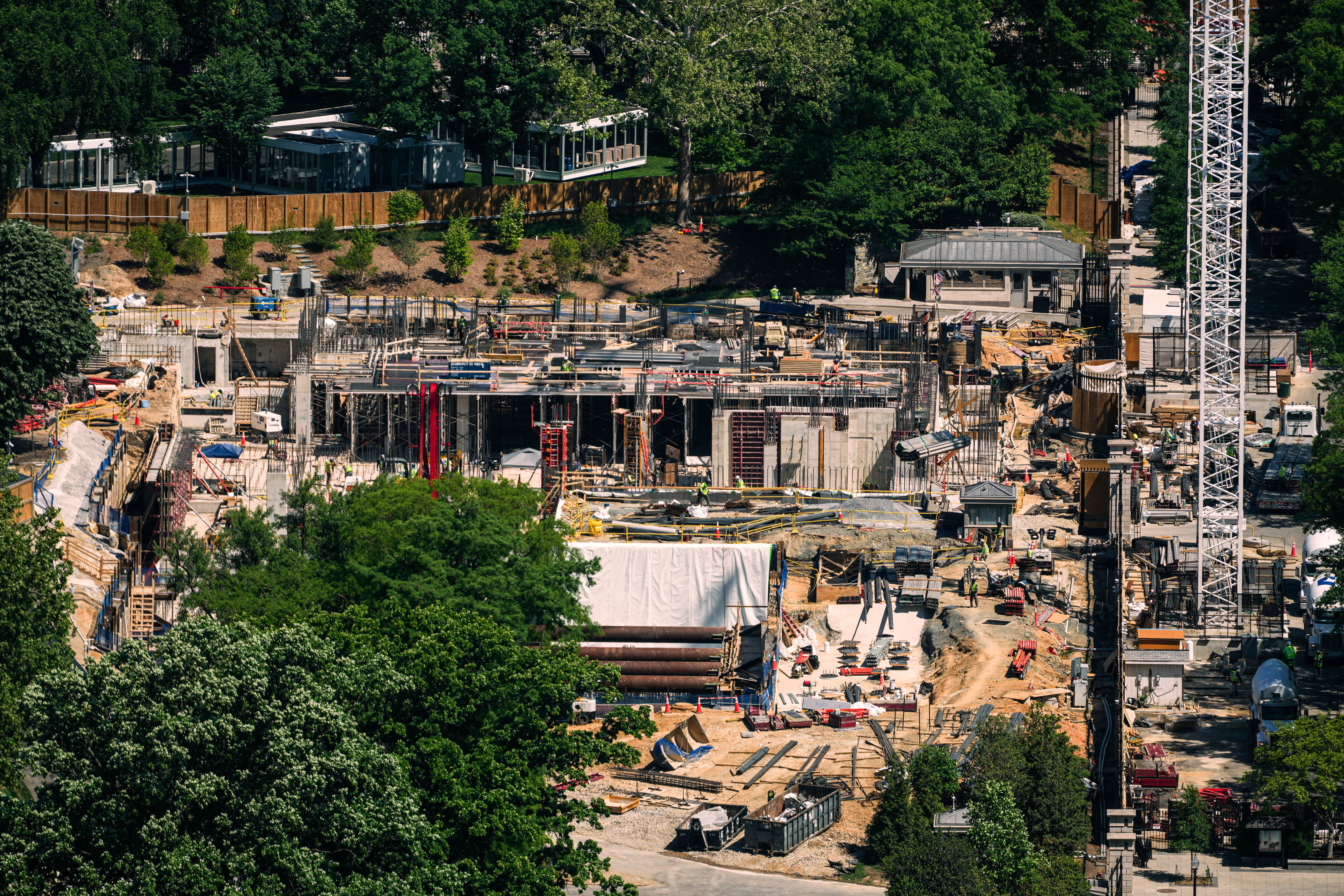 Construction on the new White House ballroom is seen from the Washington Monument, Tuesday, in Washington.