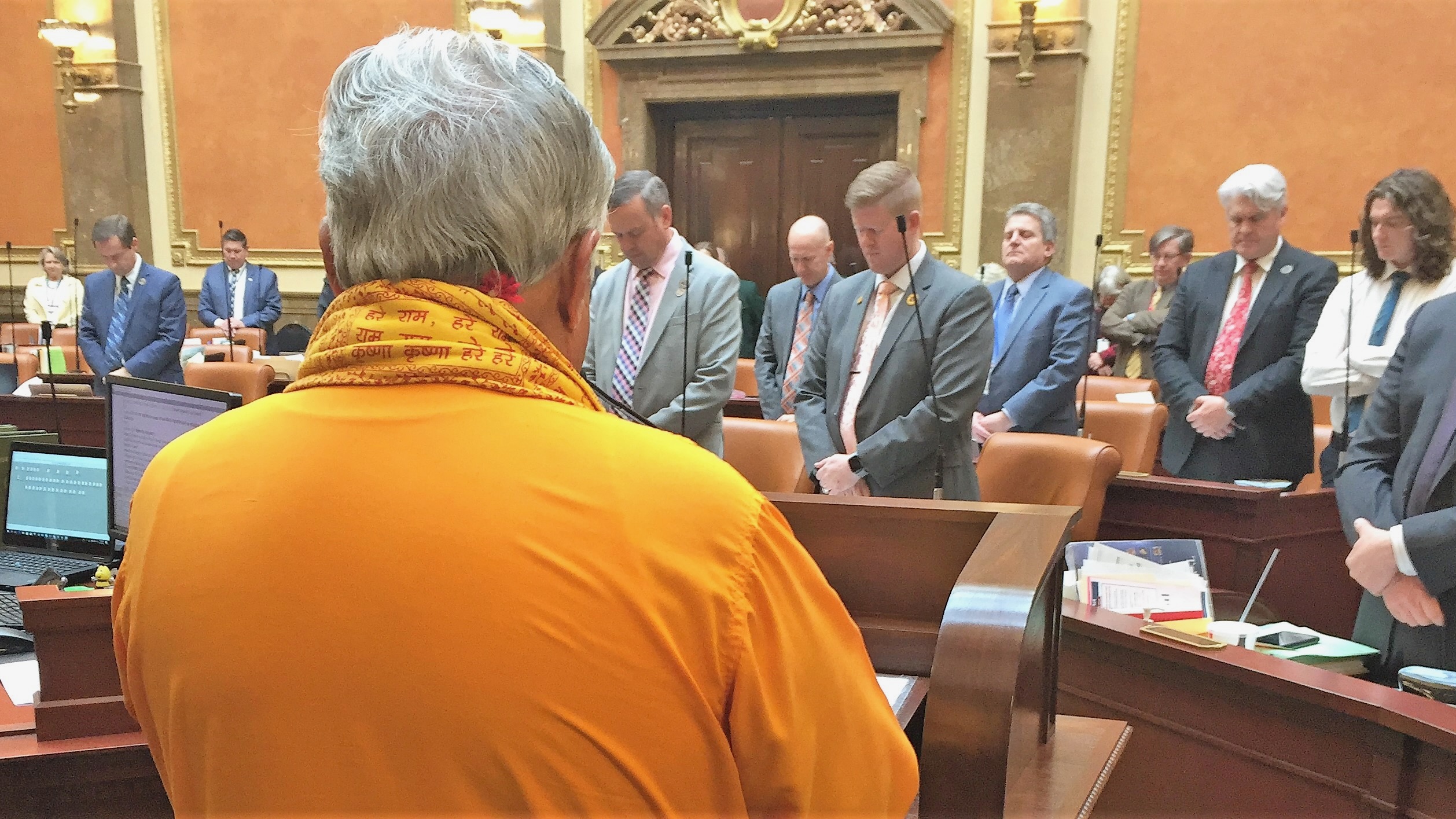 Rajan Zed, president of Universal Society of Hinduism, is to offer the invocations on Tuesday at meetings of the Davis County Commission and the American Fork and Provo city councils. He's pictured providing the invocation to open a session of the Utah House in Salt Lake City on March 13, 2019.