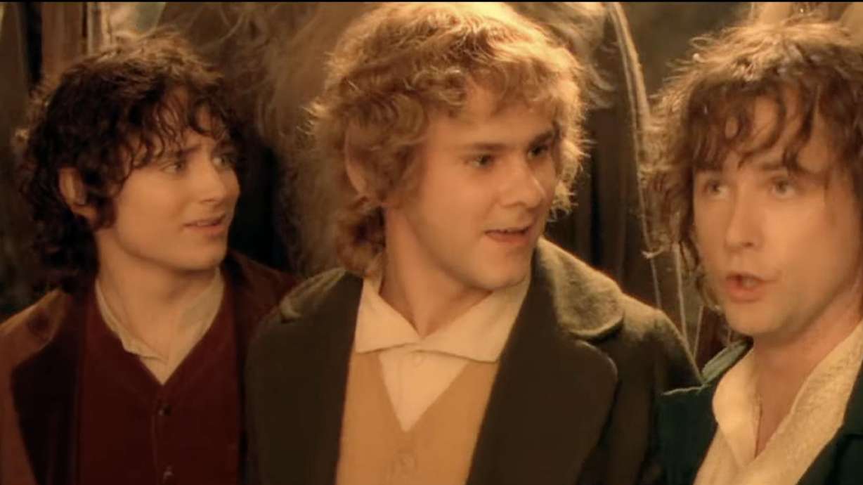 A screenshot from a fan-made "The Lord of the Rings" trailer that focuses on the comedy.