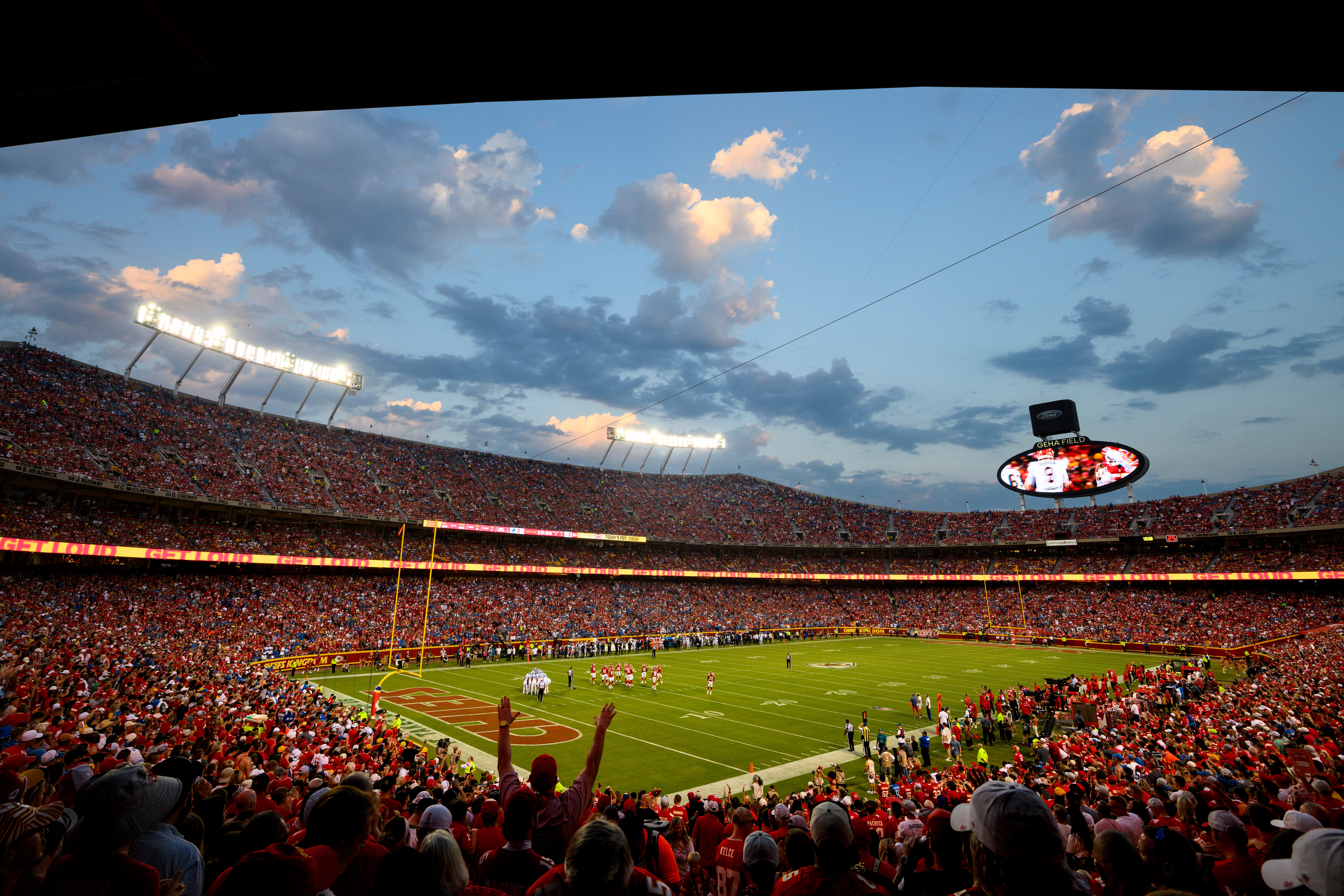 FILE - A general overall interior view of GEHA Field at Arrowhead Stadium during the first half of an NFL football game between the Kansas City Chiefs and the Detroit Lions, Thursday, Sept. 7, 2023 in Kansas City, Mo. 