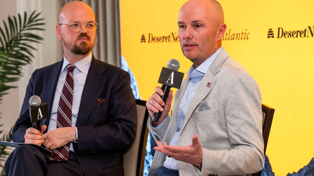 McKay Coppins listens as Utah Gov. Spencer Cox talks about improving online safety for kids, his policy agenda to grow Utah and the future of American democracy, as part of the Atlantic Across America tour — a three-year, 50-state event.