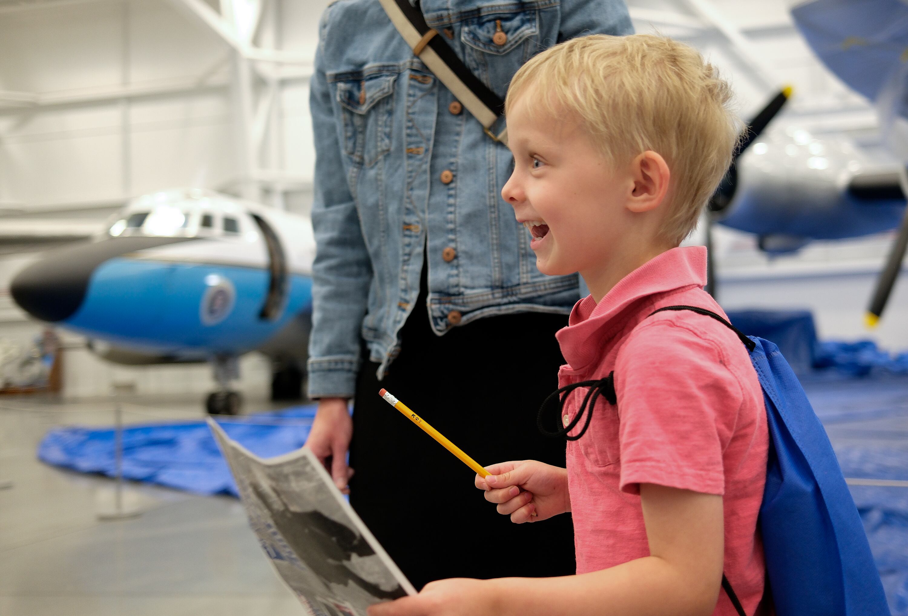 Blue Star family member Gavin Meyers, 4, does a scavenger hunt during an event to announce the Blue Star Museum program, which offers free museum access to active military personnel and their families, at the Hill Aerospace Museum at Hill Air Force Base on Tuesday. The program runs May 16-Sept. 7.