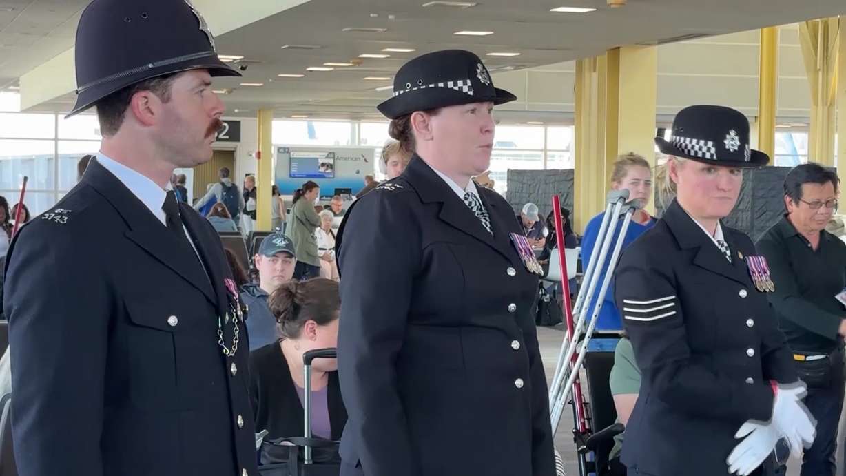 An honor guard from the Metropolitan Police in London welcomes Utah officers and their families in Washington, Tuesday. Officers with the Tremonton-Garland Police Department and the Box Elder County Sheriff’s Office are there for the week.