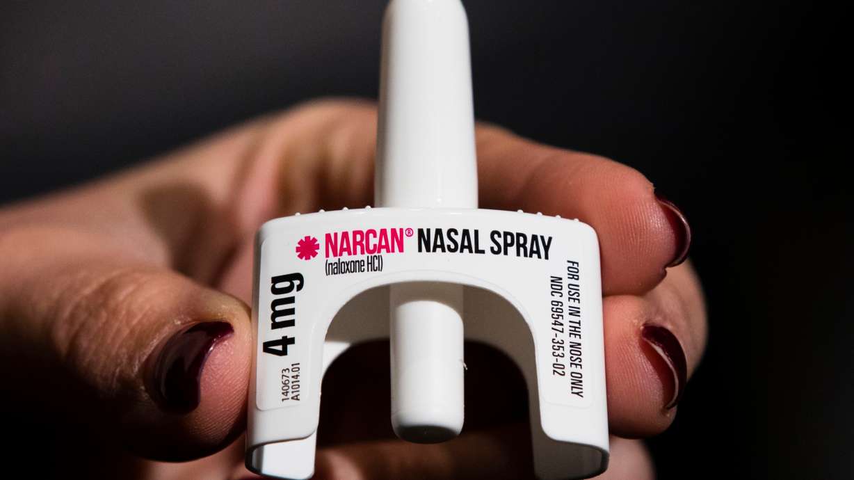 The overdose-reversal drug Narcan is displayed during training for employees of the Public Health Management Corporation, Dec. 4, 2018, in Philadelphia. A new report shows overdose deaths fell in 2025.
