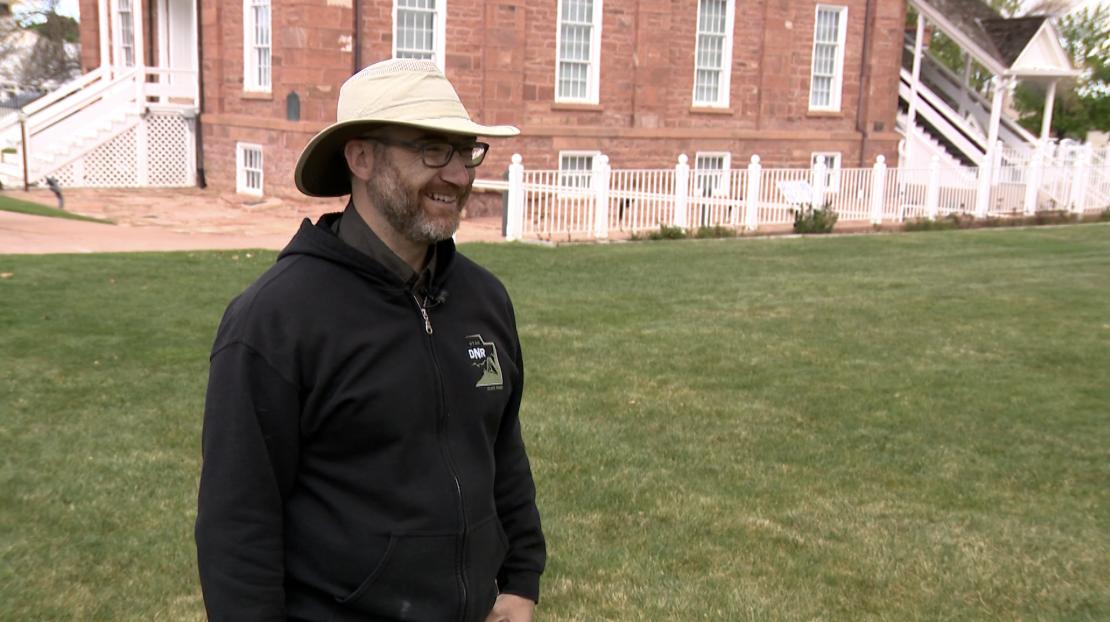Park manager Carl Aldrich talks about the Territorial Statehouse State Park Museum, right in the middle of Utah, in Fillmore. The building once served as Utah’s territorial capital.