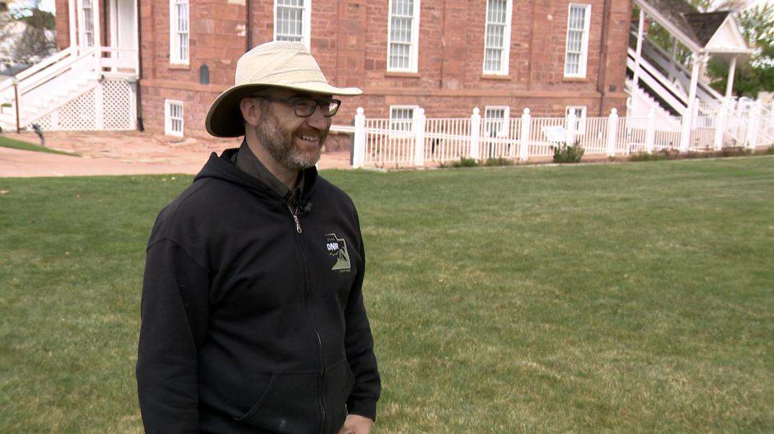 Park manager Carl Aldrich talks about the Territorial Statehouse State Park Museum, right in the middle of Utah, in Fillmore. The building once served as Utah’s territorial capital.